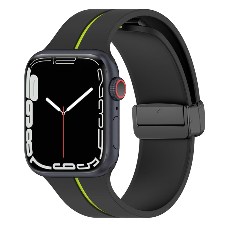 Two Color Folding Buckle Silicone Watch Band For Apple Watch SE 2022 40mm(Black+Lime) -  by PMC TechLife | Online Shopping South Africa | PMC TechLife
