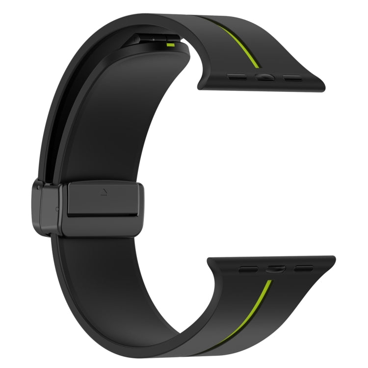 Two Color Folding Buckle Silicone Watch Band For Apple Watch SE 2022 40mm(Black+Lime) -  by PMC TechLife | Online Shopping South Africa | PMC TechLife