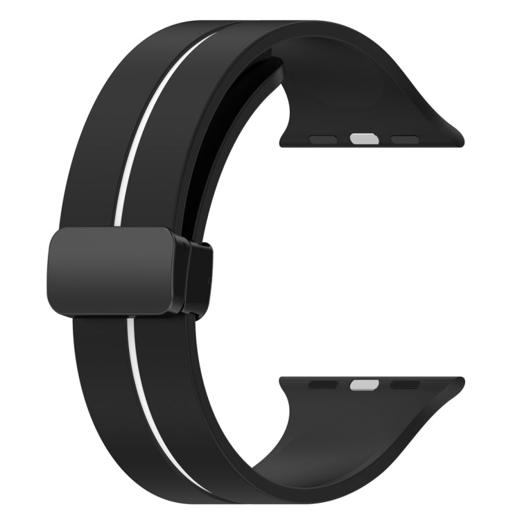 Two Color Folding Buckle Silicone Watch Band For Apple Watch SE 2022 44mm(Black+White) - Watch Bands by PMC Jewellery | Online Shopping South Africa | PMC Jewellery