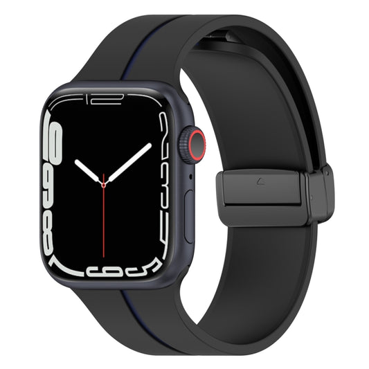 Two Color Folding Buckle Silicone Watch Band For Apple Watch SE 2022 44mm(Black+Blue) -  by PMC Jewellery | Online Shopping South Africa | PMC Jewellery