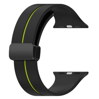 Two Color Folding Buckle Silicone Watch Band For Apple Watch SE 2022 44mm(Black+Lime) - Watch Bands by PMC Jewellery | Online Shopping South Africa | PMC Jewellery