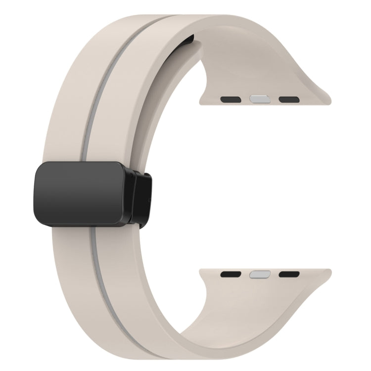 Two Color Folding Buckle Silicone Watch Band For Apple Watch SE 2022 44mm(Starlight+Grey) -  by PMC TechLife | Online Shopping South Africa | PMC TechLife