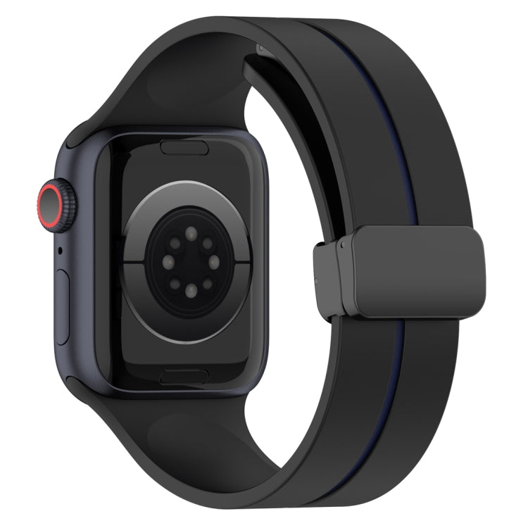 Two Color Folding Buckle Silicone Watch Band For Apple Watch SE 40mm(Black+Blue) -  by PMC TechLife | Online Shopping South Africa | PMC TechLife