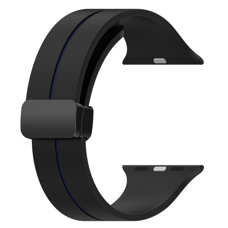 Two Color Folding Buckle Silicone Watch Band For Apple Watch SE 44mm(Black+Blue) -  by PMC TechLife | Online Shopping South Africa | PMC TechLife