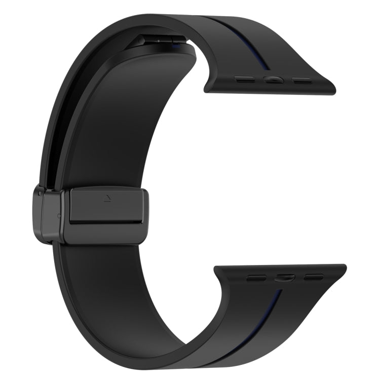 Two Color Folding Buckle Silicone Watch Band For Apple Watch 6 44mm(Black+Blue) -  by PMC TechLife | Online Shopping South Africa | PMC TechLife