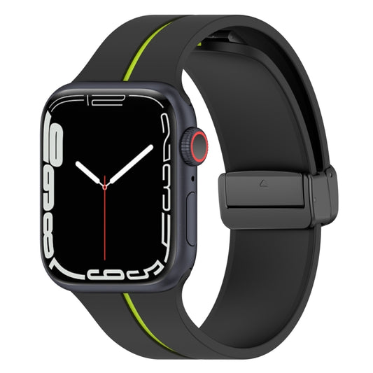 Two Color Folding Buckle Silicone Watch Band For Apple Watch 6 44mm(Black+Lime) -  by PMC Jewellery | Online Shopping South Africa | PMC Jewellery