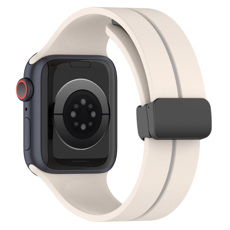 Two Color Folding Buckle Silicone Watch Band For Apple Watch 3 42mm(Starlight+Grey) -  by PMC TechLife | Online Shopping South Africa | PMC TechLife