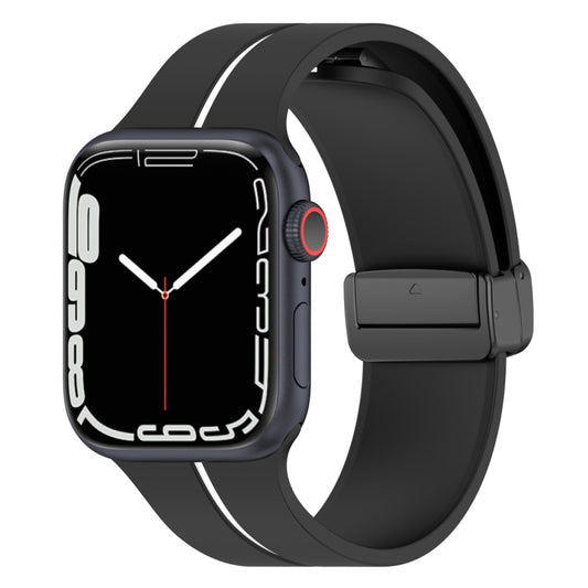 Two Color Folding Buckle Silicone Watch Band For Apple Watch 42mm(Black+White) - Watch Bands by PMC Jewellery | Online Shopping South Africa | PMC Jewellery