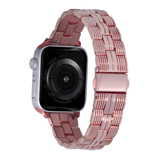 3-Beads Stripe Metal Watch Band For Apple Watch 3 42mm(Rose Pink) -  by PMC Jewellery | Online Shopping South Africa | PMC Jewellery