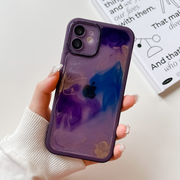 For iPhone 12 Oil Painting Electroplating TPU Phone Case(Purple) - iPhone 12 / 12 Pro Cases by PMC Jewellery | Online Shopping South Africa | PMC Jewellery