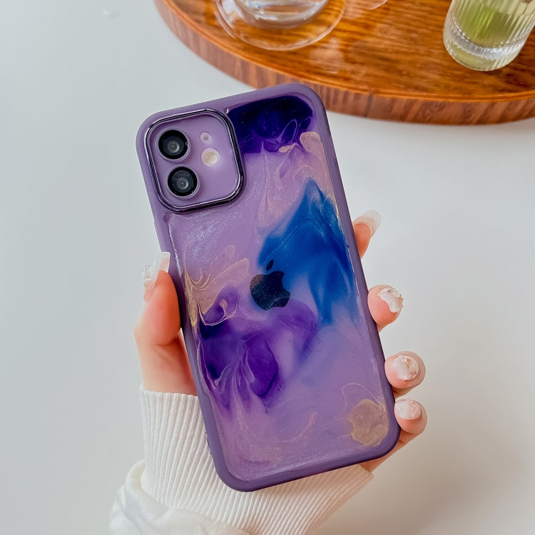 For iPhone 12 Oil Painting Electroplating TPU Phone Case(Purple) - iPhone 12 / 12 Pro Cases by PMC Jewellery | Online Shopping South Africa | PMC Jewellery