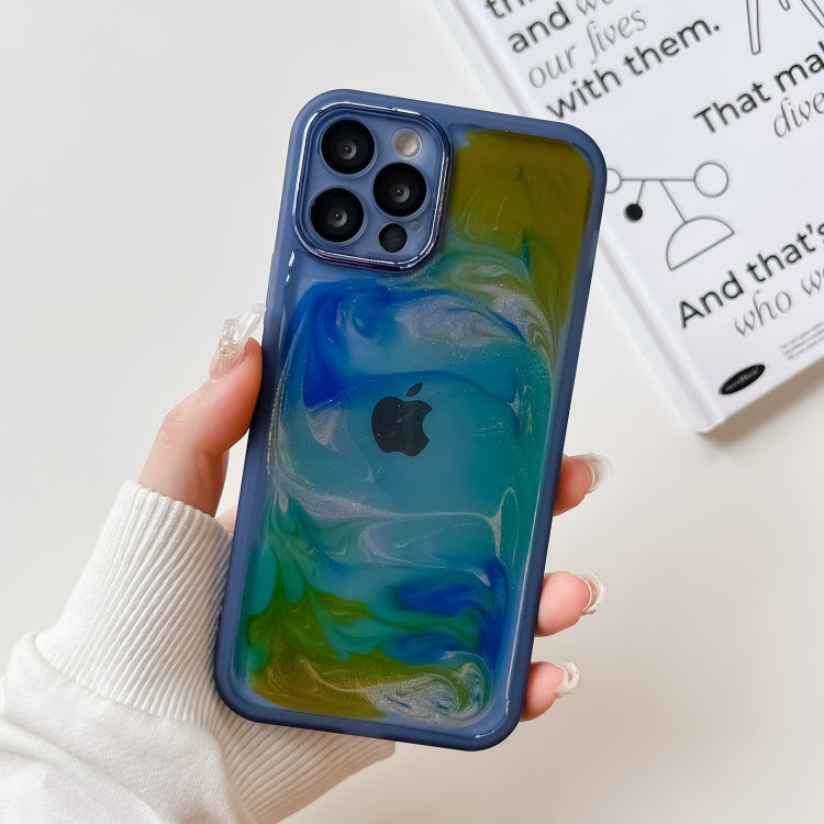 For iPhone 12 Pro Oil Painting Electroplating TPU Phone Case(Blue) - iPhone 12 / 12 Pro Cases by PMC Jewellery | Online Shopping South Africa | PMC Jewellery