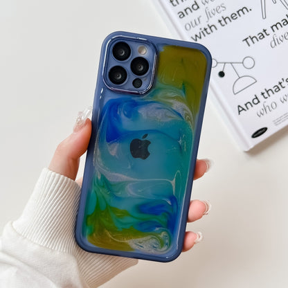 For iPhone 12 Pro Oil Painting Electroplating TPU Phone Case(Blue) - iPhone 12 / 12 Pro Cases by PMC Jewellery | Online Shopping South Africa | PMC Jewellery