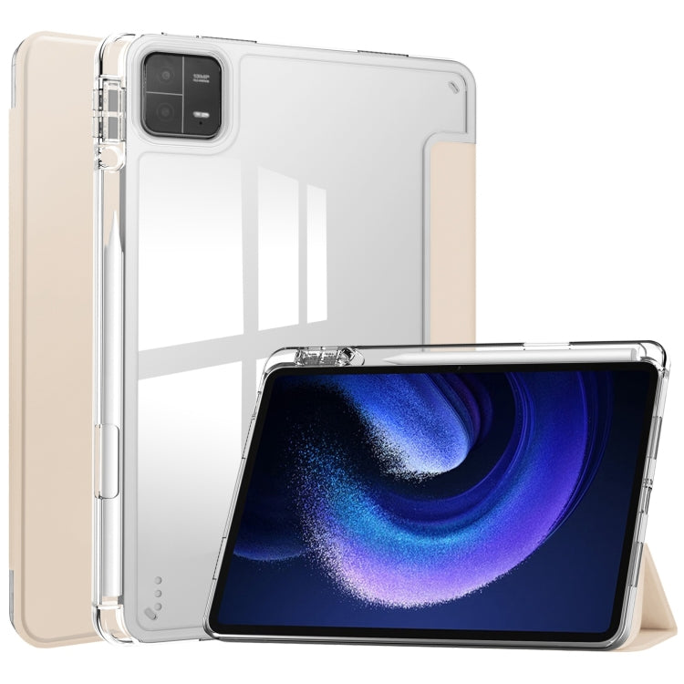 For Xiaomi Pad 6 / 6 Pro 3-fold Clear TPU Smart Leather Tablet Case(Apricot) -  by PMC Jewellery | Online Shopping South Africa | PMC Jewellery