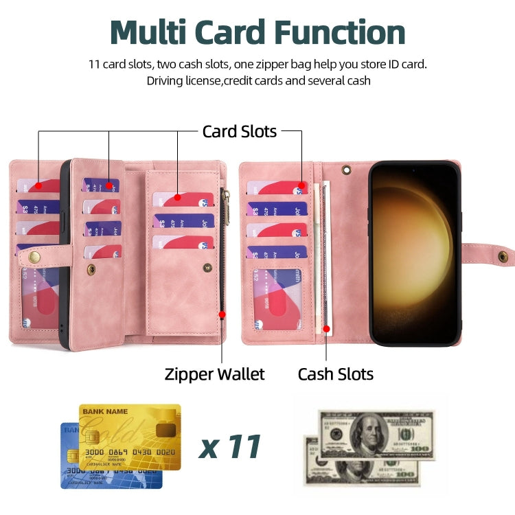For Samsung Galaxy S23 5G Zipper Wallet Magnetic Detachable Leather Phone Case(Pink) - free shipping - PMC TechLife - Order now!