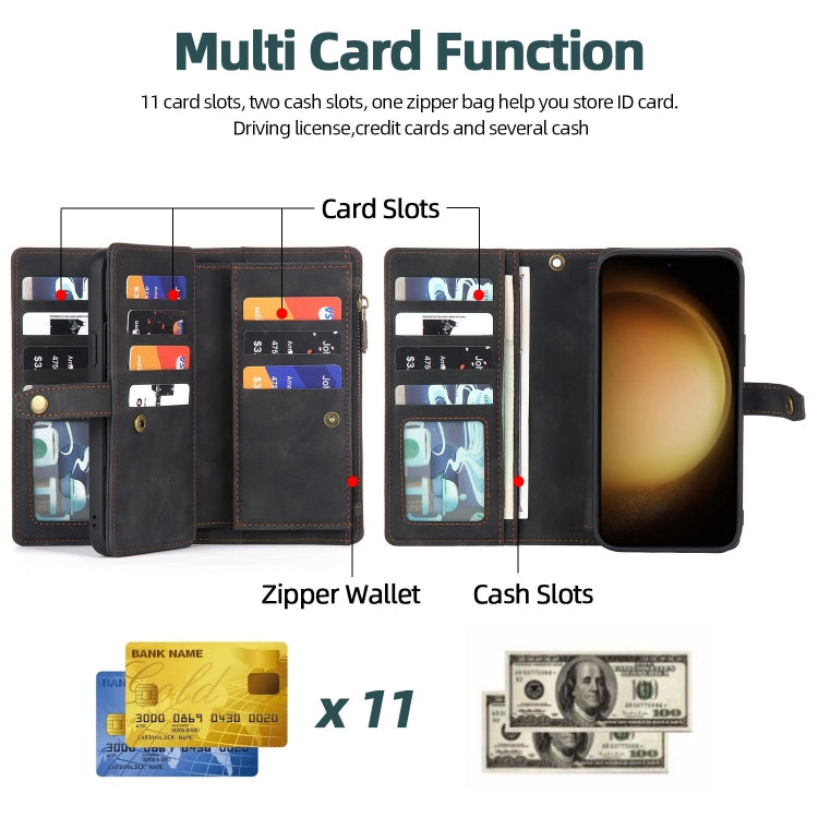 For Samsung Galaxy S23+ 5G Zipper Wallet Magnetic Detachable Leather Phone Case(Black) - free shipping - PMC TechLife - Order now!