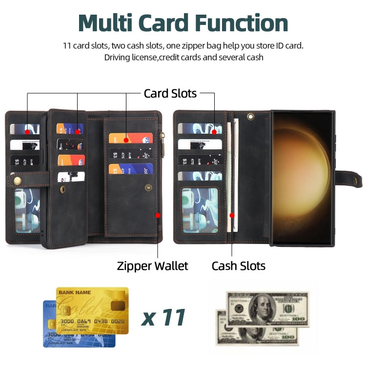For Samsung Galaxy S23 Ultra 5G Zipper Wallet Magnetic Detachable Leather Phone Case(Black) - free shipping - PMC TechLife - Order now!