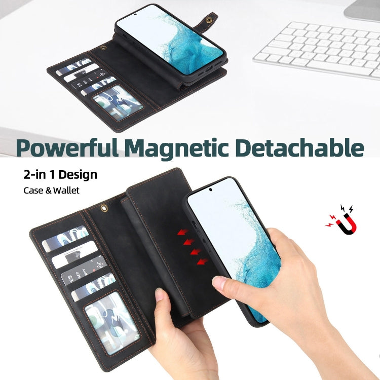 For Samsung Galaxy S22 5G Zipper Wallet Magnetic Detachable Leather Phone Case(Black) - free shipping - PMC TechLife - Order now!