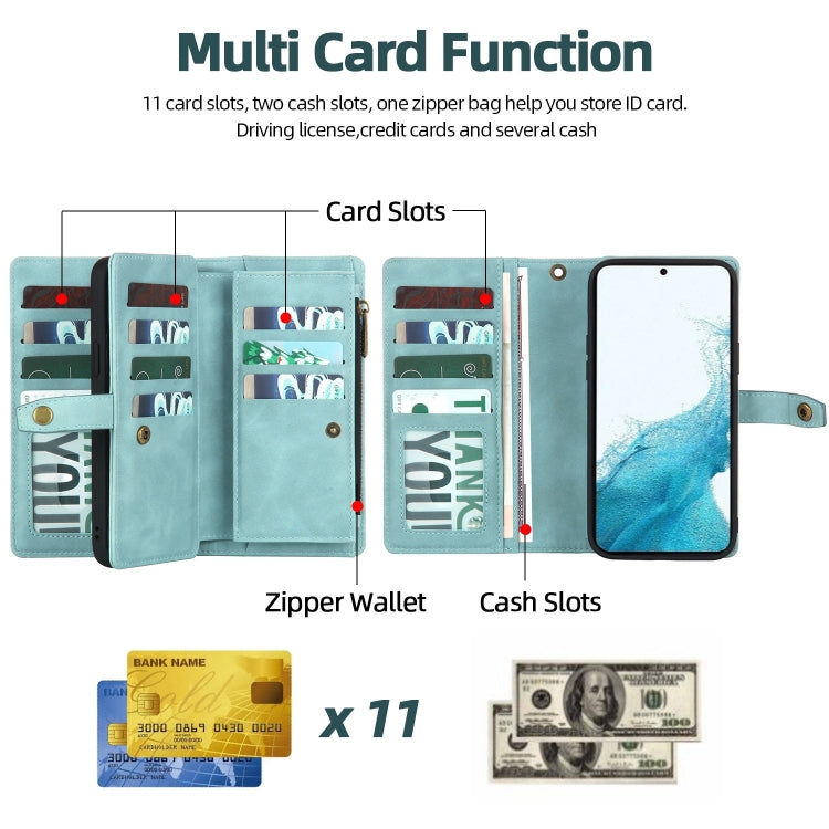 For Samsung Galaxy S22 5G Zipper Wallet Magnetic Detachable Leather Phone Case(Blue) - free shipping - PMC TechLife - Order now!