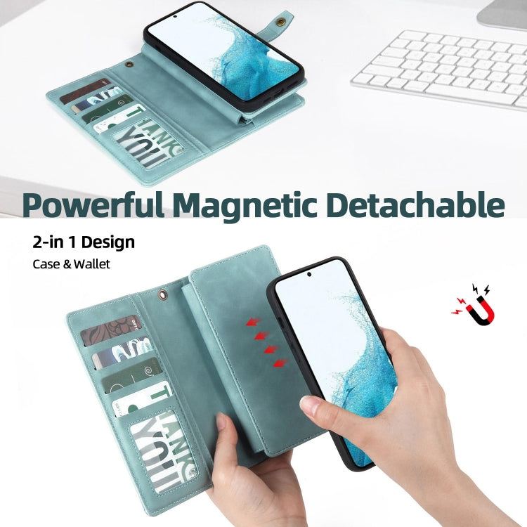 For Samsung Galaxy S22 5G Zipper Wallet Magnetic Detachable Leather Phone Case(Blue) - free shipping - PMC TechLife - Order now!