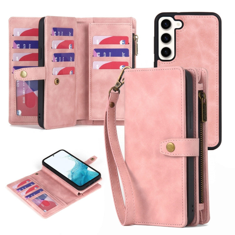 For Samsung Galaxy S22+ 5G Zipper Wallet Magnetic Detachable Leather Phone Case(Pink) - free shipping - PMC TechLife - Order now!