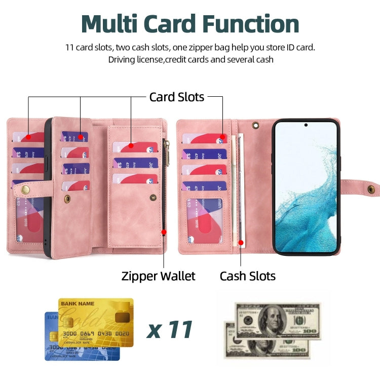 For Samsung Galaxy S22+ 5G Zipper Wallet Magnetic Detachable Leather Phone Case(Pink) - free shipping - PMC TechLife - Order now!