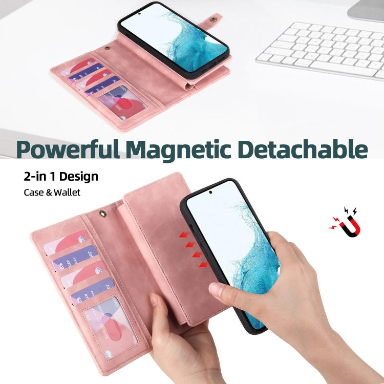 For Samsung Galaxy S22+ 5G Zipper Wallet Magnetic Detachable Leather Phone Case(Pink) - free shipping - PMC TechLife - Order now!