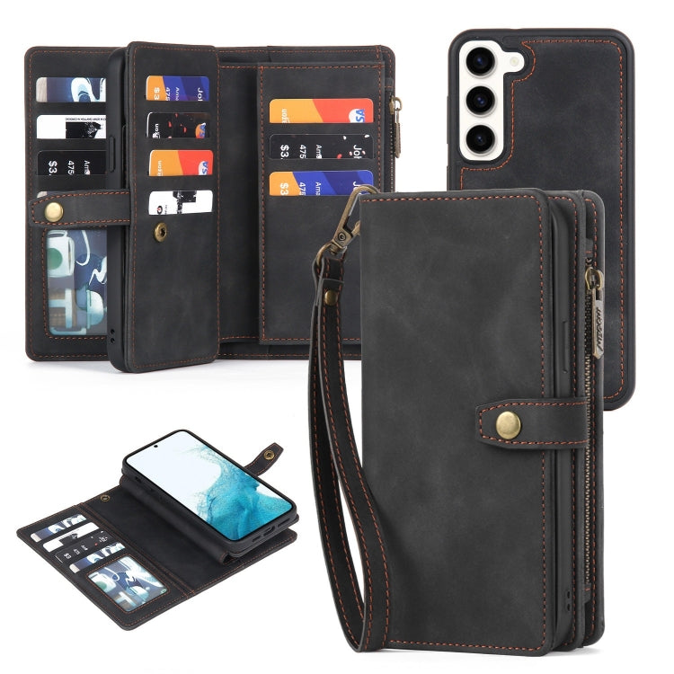For Samsung Galaxy S22+ 5G Zipper Wallet Magnetic Detachable Leather Phone Case(Black) - Galaxy S22+ 5G Cases by PMC TechLife | Online Shopping South Africa | PMC TechLife | Buy Now Pay Later Mobicred