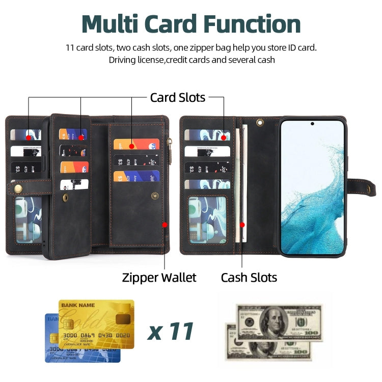 For Samsung Galaxy S22+ 5G Zipper Wallet Magnetic Detachable Leather Phone Case(Black) - Galaxy S22+ 5G Cases by PMC TechLife | Online Shopping South Africa | PMC TechLife | Buy Now Pay Later Mobicred