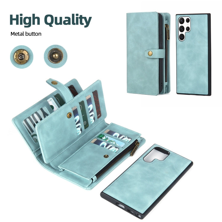 For Samsung Galaxy S22 Ultra 5G Zipper Wallet Magnetic Detachable Leather Phone Case(Blue) - free shipping - PMC TechLife - Order now!