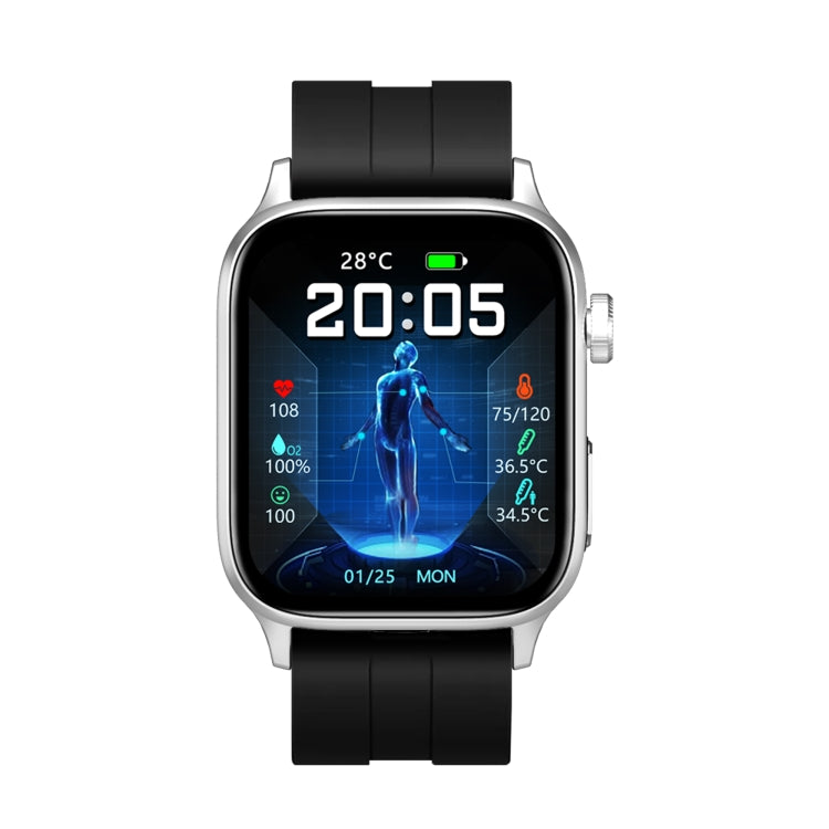 GT22 1.85 inch TFT Screen Silicone Band Health Smart Watch, Support Bluetooth Call / Plateau Blood Oxygen / Body Temperature / Arrhythmia / TI Heart Rate Monitoring(Black Silver) -  by PMC TechLife | Online Shopping South Africa | PMC TechLife