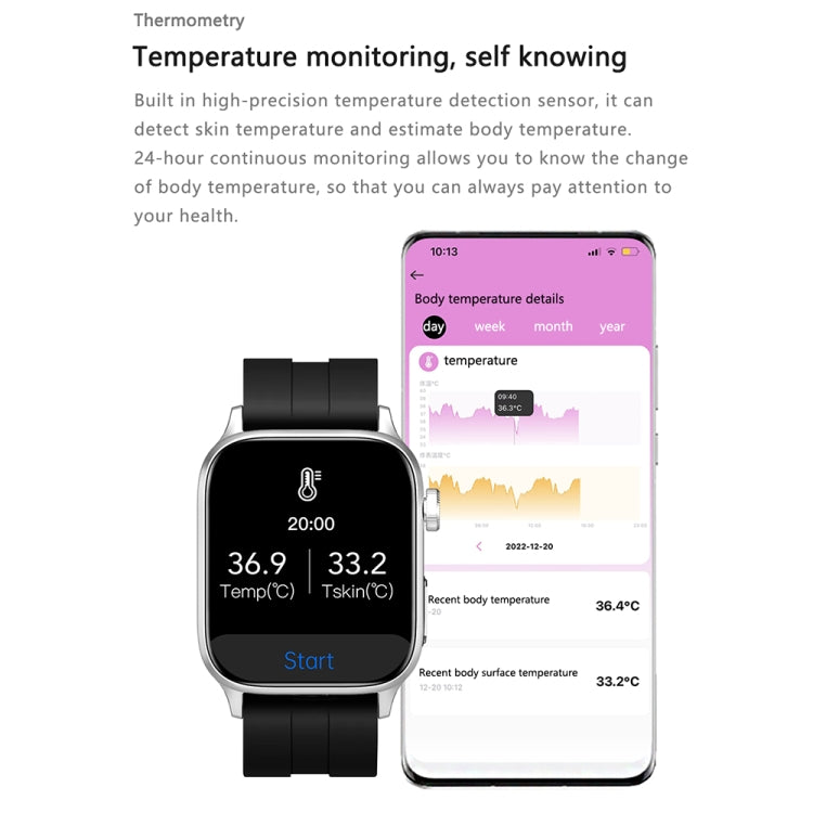 GT22 1.85 inch TFT Screen Silicone Band Health Smart Watch, Support Bluetooth Call / Plateau Blood Oxygen / Body Temperature / Arrhythmia / TI Heart Rate Monitoring(Black) -  by PMC TechLife | Online Shopping South Africa | PMC TechLife