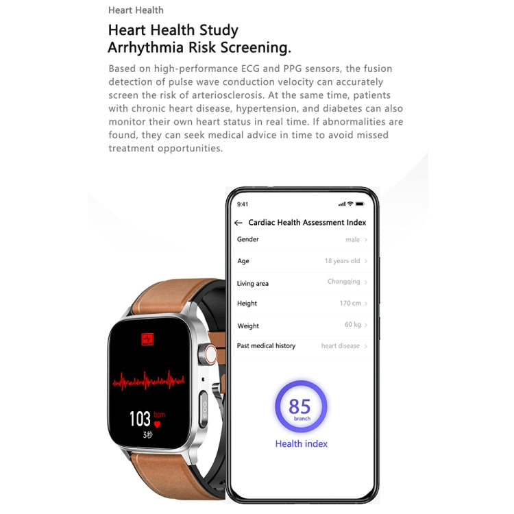 GT22 1.85 inch TFT Screen Leather Band Health Smart Watch, Support Bluetooth Call / Plateau Blood Oxygen / Body Temperature / Arrhythmia / TI Heart Rate Monitoring(Brown) -  by PMC Jewellery | Online Shopping South Africa | PMC Jewellery