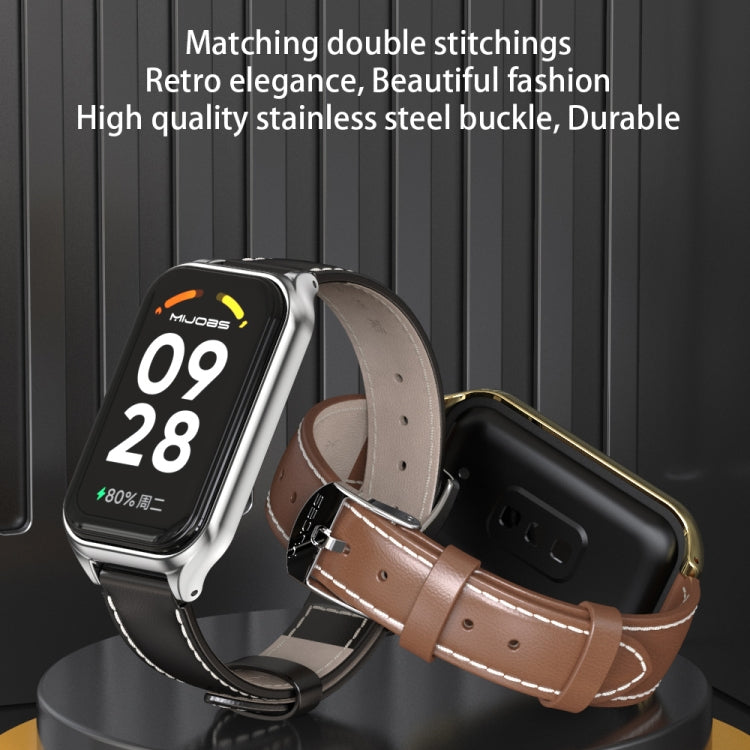 For Xiaomi Smart Band 8 Active / Redmi Band 2 Mijobs Metal Shell Microfiber PU Leather Watch Band(Red Rose Gold) - Watch Bands by MIJOBS | Online Shopping South Africa | PMC TechLife | Buy Now Pay Later Mobicred