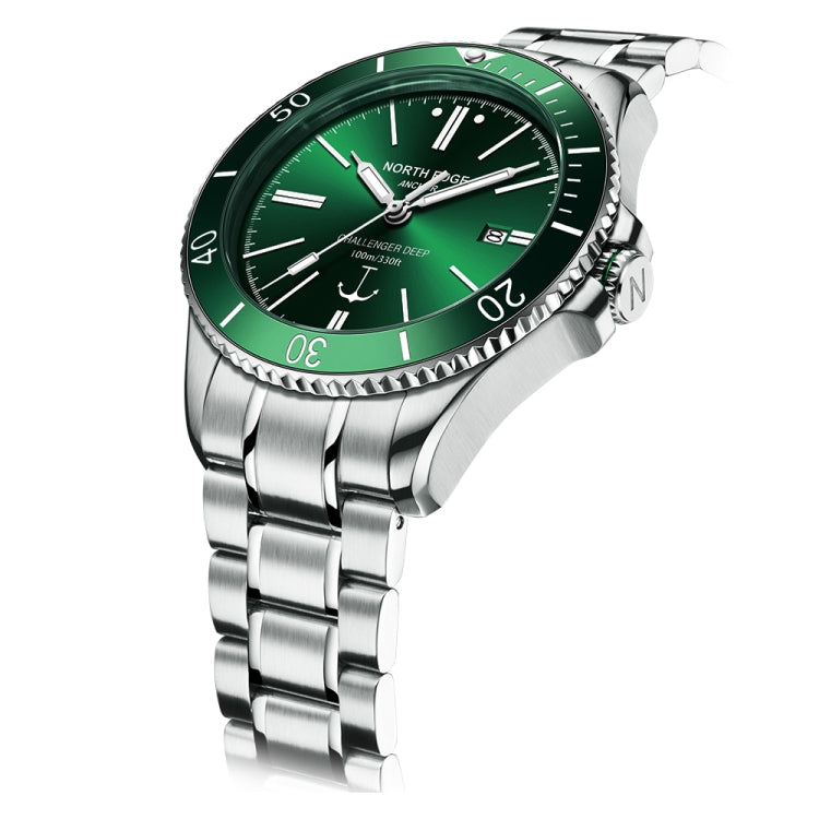 NORTH EDGE ANCHOR Men Outdoor 100m Waterproof Mechanical Watch(Green) - Metal Strap Watches by NORTH EDGE | Online Shopping South Africa | PMC Jewellery