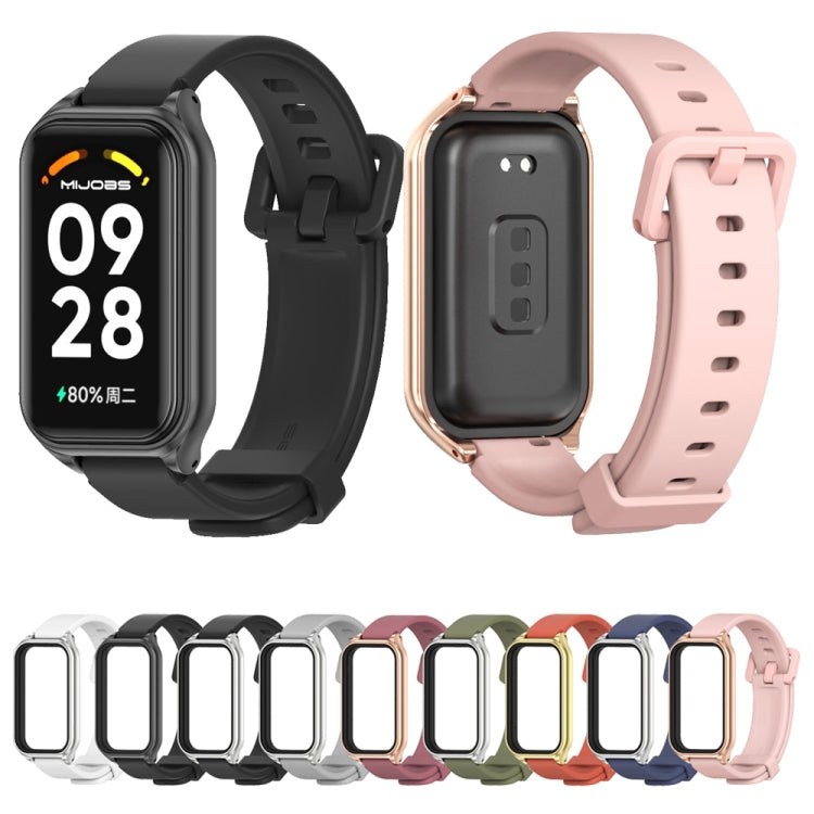 For Xiaomi Smart Band 8 Active / Redmi Band 2 Mijobs Metal Shell Silicone Watch Band(Black) - Watch Bands by MIJOBS | Online Shopping South Africa | PMC TechLife | Buy Now Pay Later Mobicred