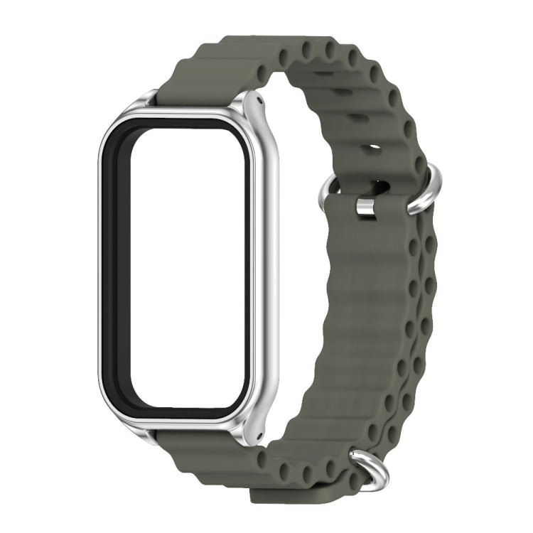 For Redmi Band 2 Mijobs Metal Shell Ocean Silicone Watch Band(khaki Green Silver) -  by MIJOBS | Online Shopping South Africa | PMC Jewellery