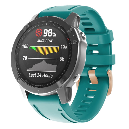 For Garmin Fenix 7S / 6S Pro / 5S Plus 20mm Rose Gold Buckle Silicone Watch Band(Blue Green) - Watch Bands by PMC Jewellery | Online Shopping South Africa | PMC Jewellery