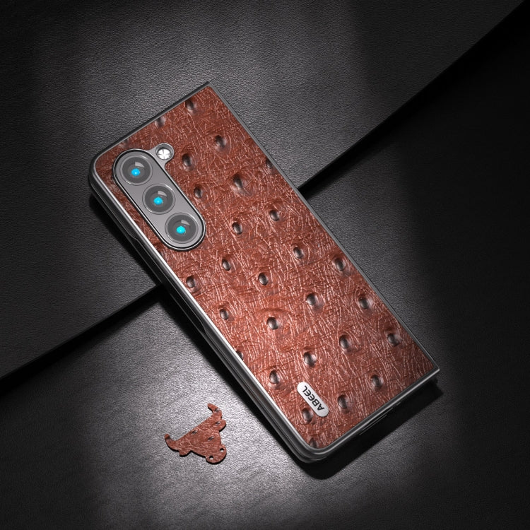 For Samsung Galaxy Z Fold5 ABEEL Genuine Leather Ostrich Texture Phone Case(Coffee) - free shipping - PMC TechLife - Order now!