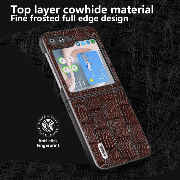 For Samsung Galaxy Z Flip5 ABEEL Genuine Leather Mahjong Texture Series Phone Case(Brown) - free shipping - PMC TechLife - Order now!