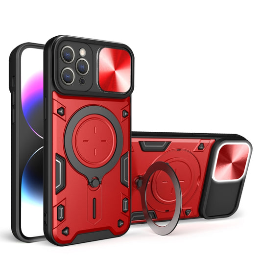 For iPhone 12 Pro CD Texture Sliding Camshield Magnetic Holder Phone Case(Red) - iPhone 12 / 12 Pro Cases by PMC Jewellery | Online Shopping South Africa | PMC Jewellery