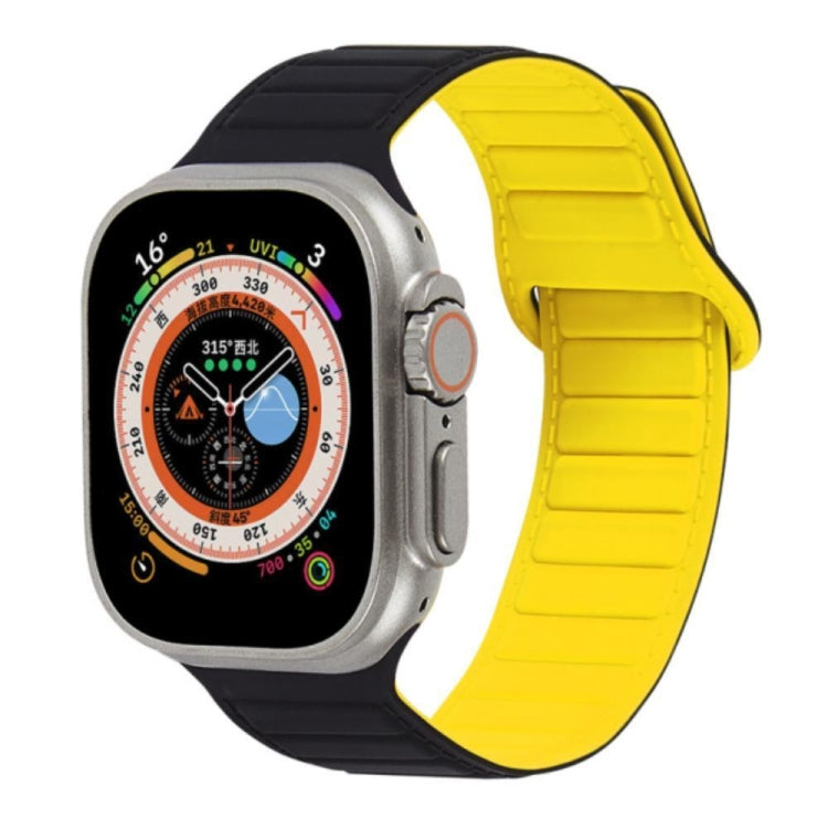 For Apple Watch Ultra 49mm Loop Magnetic Silicone Watch Band(Black Yellow) - Watch Bands by PMC TechLife | Online Shopping South Africa | PMC TechLife
