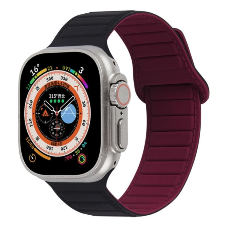 For Apple Watch 8 45mm  Loop Magnetic Silicone Watch Band(Black Wine Red) - Watch Bands by PMC TechLife | Online Shopping South Africa | PMC TechLife