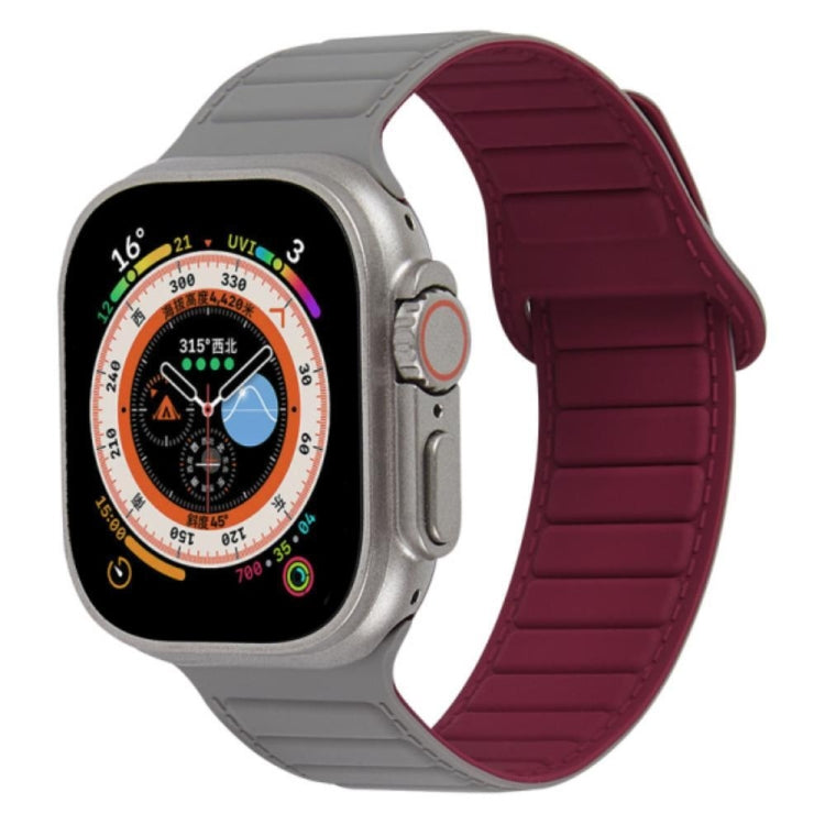 For Apple Watch 6 44mm Loop Magnetic Silicone Watch Band(Grey Wine Red) - Watch Bands by PMC Jewellery | Online Shopping South Africa | PMC Jewellery