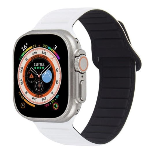 For Apple Watch 4 44mm Loop Magnetic Silicone Watch Band(White Black) - Watch Bands by PMC Jewellery | Online Shopping South Africa | PMC Jewellery