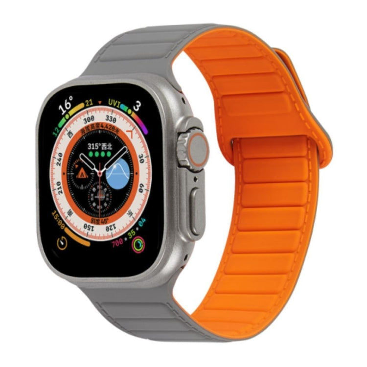 For Apple Watch 3 42mm Loop Magnetic Silicone Watch Band(Grey Orange) - Watch Bands by PMC Jewellery | Online Shopping South Africa | PMC Jewellery