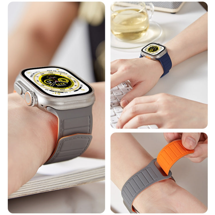 For Apple Watch 7 45mm Loop Magnetic Silicone Watch Band(Grey Orange) - Watch Bands by PMC TechLife | Online Shopping South Africa | PMC TechLife
