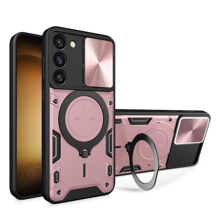 For Samsung Galaxy S23 5G CD Texture Sliding Camshield Magnetic Holder Phone Case(Pink) - free shipping - PMC TechLife - Order now!