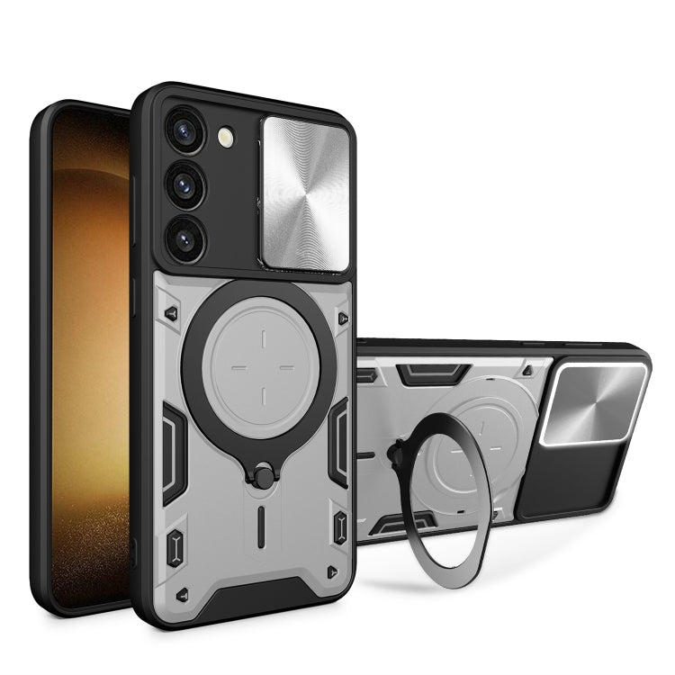 For Samsung Galaxy S23 5G CD Texture Sliding Camshield Magnetic Holder Phone Case(Silver) - free shipping - PMC TechLife - Order now!