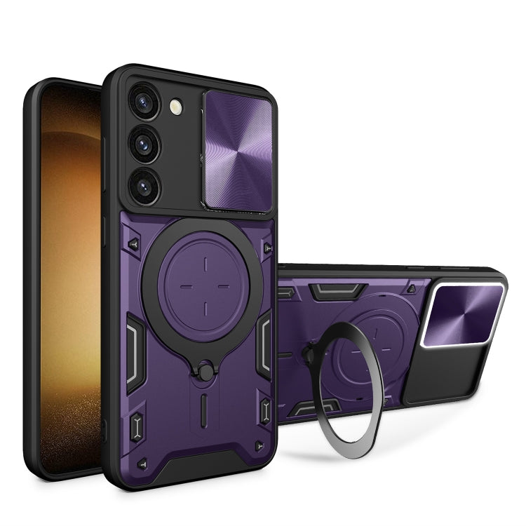 For Samsung Galaxy S23 5G CD Texture Sliding Camshield Magnetic Holder Phone Case(Purple) - free shipping - PMC TechLife - Order now!